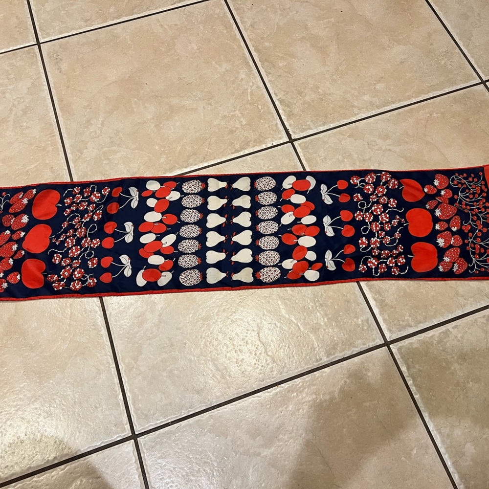 Vintage Nasharr Freres 42 inch Cherries and Strawberries Scarf Made in Japan